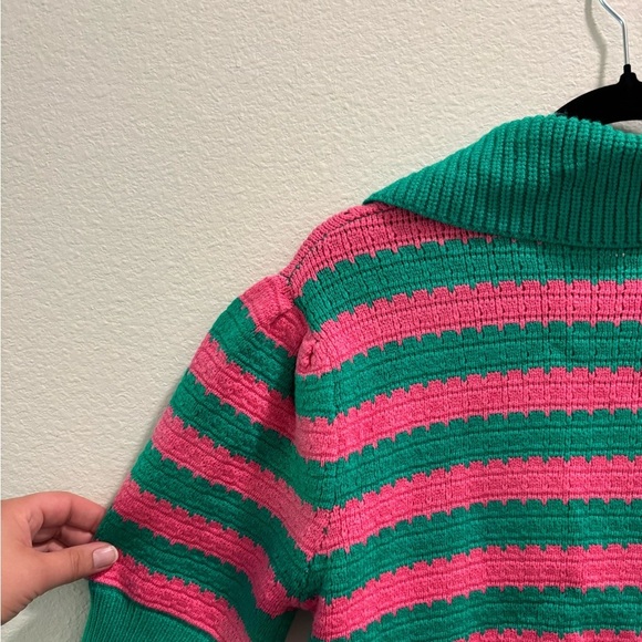 NWT | THML Collared + Striped Sweater Top, Size S, green + pink stripes - Picture 3 of 8